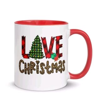 Love Christmas Coffee Mug Festive Holiday Mug for Hot Cocoa, Tea